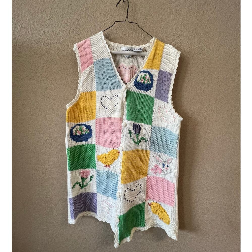 Vintage 80s Eagle's Eye knit Easter sweater vest size L